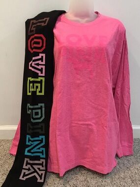 Victoria Secret Pink Rainbow Pink Long Sleeve Tee Leggings Outfit Set L